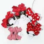 2pcs Girls Fashion Bow Tie Rubber Band Elastic Hair Rope Red Knot Love Wave Spot Hair Butterfly Headwear Hair Accessories