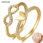 NIBASTAR Infinity Endless Love Heart Ring For Woman Twist Crystal Wedding Rings For Lady Simple Copper Jewelry Gift