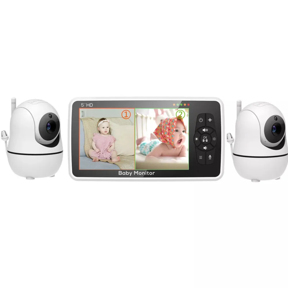 kf-H2ef3b7a9d76e49928082a4af9803ae25s 5 inch Video Monitor with Two Camera and Audio, Night Vision, 4X Zoom, 1000ft Range 2-Way Audio Temperature Sensor Lullaby - Image 1