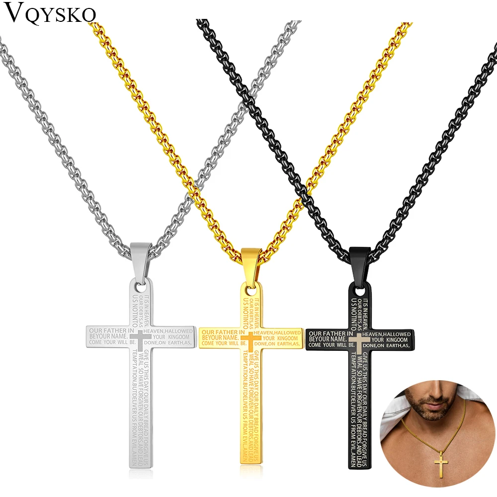 kf-H3466acd1579142fda002ad6249b68327L Christian Bible Cross Stainless Steel Statement Necklace Women/Men Catholic Jewelry Religious Collares de acero inoxida Wholesal - Image 1