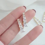 Korean Exquisite Pave Shining Cubic Zircon CZ Letter V Earring for Women AAA Zirconia Temperament Stud Earrings Wedding Jewelry - Image 5