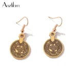 Vintage Earrings For Women Portrait Metal Coin Golden Circle Crystal Dangle Earrings Party Accesories Ear Studs Jewelry - Image 3