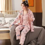 3PCS/Set Maternity Nursing Sleepwear Breastfeeding Pajamas for Pregnant Women 100% cotton Nightgown Pregnancy Lounge Home Wear - Image 6