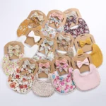 3Pcs/Set Bibs&Headbands Kid Tassel Saliva Towel Floral Print Double Side Boys Girls Bandana Burp Cloths Feeding Smock Stuff - Image 6