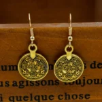 Vintage Earrings For Women Portrait Metal Coin Golden Circle Crystal Dangle Earrings Party Accesories Ear Studs Jewelry - Image 2