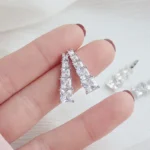 Korean Exquisite Pave Shining Cubic Zircon CZ Letter V Earring for Women AAA Zirconia Temperament Stud Earrings Wedding Jewelry - Image 6