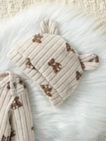 Newborn Fall Unisex Girls Boys Rompers Infant Clothes Bear Print Crew Neck Long Sleeve Toddler Jumpsuits with Hat 1-24M - Image 3