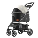 One Button Easy Fold Lightweight Pet Stroller with Carry Bag Cat Dog Travel Cart for Small Medium Pets White Purple Color Option - Image 4