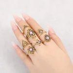 Vintage Butterfly Spider Cross Snake Moon Sun Charm Set Ring New Jewelry for Women's Fashion Hollow Crystal Zircon Pearl Ring - Image 4