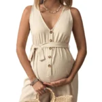 Maternity Clothes 2025 Dress for Pregnant Women V-neck Sleeveless Pregnancy Pants Belt Casual Loose Long Overalls Clothing - Image 5