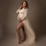 High Neck Maternity Photogrpahy Props Long Dress Transperant Tulle Pregnancy Photo Session Dress