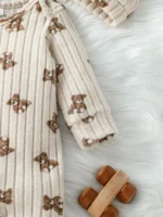 Newborn Fall Unisex Girls Boys Rompers Infant Clothes Bear Print Crew Neck Long Sleeve Toddler Jumpsuits with Hat 1-24M - Image 5