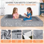 Toddler Travel Bed, 2 in 1 Foldable Toddler Bed Sofa Chair, Soft Kids Travel Floor Beds with Washable Cover, Blanket, Safet - Image 3