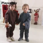 and Toddler Fleece Jumpsuit 2025 New Autumn and Winter Long Sleeve Round Neck Zipper Warm Rompers Infant Outdoor Wear A5319