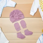 1Set Newborn Protective Set Hat Mittens Socks Soft Cotton Warm Antiscratch Comfort Infant Daily Wear Turban Hat - Image 3