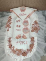 Dollbling 5pcs Newborn Welcome Home Outfits Cotton Infant Luxury Personalized Embroidery Blanket Set