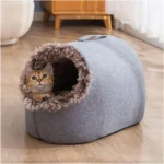 cozy plush cat bed with enclosed litter and sleeping bag for large winter comfort - Image 2