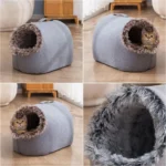 cozy plush cat bed with enclosed litter and sleeping bag for large winter comfort