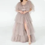 Customized Maternity Gowns for Photoshoot Ruffles High Split Maternity Maxi Dress for Photography Pregnancy Women Party Wear