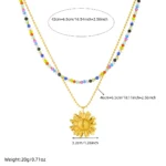 MEYRROYU 316L Stainless Steel Colored Crystal Beads Golden Trend Flower Pendant Double-layer Necklace Lady Neck Chain Jewelry - Image 2