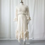 Maternity Photoshoot Dress Shed Gypsy Set Women's Boho Western Two-Pieces Cream Layered Ruffle Maxi Skirt For Pregnancy Session - Image 4