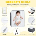 Changing Table, Adjustable Height Portable Diaper Station w Lockable Wheels, Safety Belt, Large Storage Rack amp Bag, Foldi - Image 2