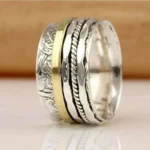 Jianjie Light Luxury Unisex's Retro Silver Carving Two Tone Nested Circular Rings Classic Ethnic Style New Ring Jewelry Trend - Image 4