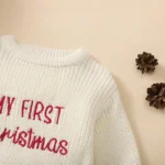 0-18M Newborn Girl Boy Christmas Sweater Romper Letter Embroidery Long Sleeve Crew Neck Knit Bubble Jumpsuit - Image 4