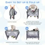 Pack and Play, 5 in 1 Bedside Sleeper with Bassinet, Diaper Changer, Mattress, Carry Bag, Music Box Hanging Toys, Foldable - Image 2