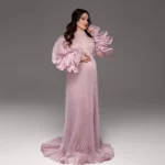 Elegant for Photoshoot Pregnancy Maternity Dress Babyshower Party Wear Pink Maxi Prom Gowns Pleated Sleeves Maternity Dresses