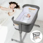 3 in 1 Bassinet Bedside Sleeper Playpen Easy Folding Portable Crib Grey - Koola(Bassinet)
