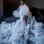 White Bridal Dress Ruffles Puffy Tulle Maternity Dresses for Photoshoot Women Prom Party Wear Pregnancy Robe Sleepwear Nightwear - Image 2