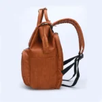 PU Leather Diaper Bag Backpack For Moms Large Capacity Nappy Bag with Changing Pad + Stroller Straps Brown and Black - Image 5