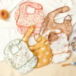 Elinfant 2-Pack Feeding Bibs,Easy-Clean Burp Cloth with Adjustable Closure and Pocket, Mixed Colors,Eating Bibs Aprons Smocks