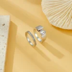 2024 New Fashion Sparkling Wide Face Women's Rings 2pcs/set Delicate Luxury Wedding Party Jewelry Accessories