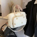Nylon Crossbody Chic Bear & Tulip Embroidered Diaper Bag with Stroller Clip for Youngsters Travel Essentials - Image 2