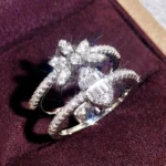 2025 New High End Sweet Shining Cubic Zirconia Ring for Women with Double Layered Design, Horse Eye Shining Design, and Jewelry - Image 2