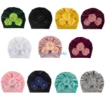 090B with Flowers Decoration Stylish Turban Hat Trendy Cap Autumn Winter Hat Comforable Wear for Girls & Infants