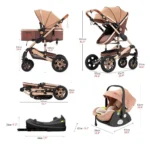 Stroller 3-in-1 Travel System Carriages for Newborns Pushichair Car Seat Stroller High Landscape Lightweight Prams - Image 5