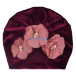 090B with Flowers Decoration Stylish Turban Hat Trendy Cap Autumn Winter Hat Comforable Wear for Girls & Infants - Image 3