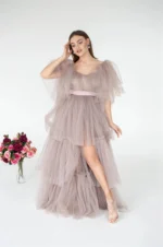 Customized Maternity Gowns for Photoshoot Ruffles High Split Maternity Maxi Dress for Photography Pregnancy Women Party Wear - Image 4