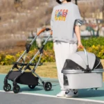 Pet Stroller Dog Cat Carrier Foldable Portable Travel Cart for Small Medium Dogs Cats Lightweight Large Capacity Pet Bag - Image 5