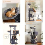 Large Indoor Cat Tree with Extra Large Perch, Hammock, and Sleeping Bag, Multi-Level Cat Shelves with Scratching Posts and 2 Hou