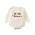 0-18M Newborn Girl Boy Christmas Sweater Romper Letter Embroidery Long Sleeve Crew Neck Knit Bubble Jumpsuit