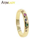 BIG Discount gold color pave rainbow colorful cubic zirconia engagement band rings for women classic trendy female jewelry - Image 2