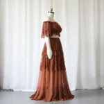 Elegant Boho Maternity Gown Lace Tiered Maxi Dress Off Shoulder Pregnancy Photoshoot Outfit Fall Autumn Shower Wear - Image 5