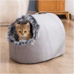 cozy plush cat bed with enclosed litter and sleeping bag for large winter comfort - Image 3