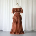 Elegant Boho Maternity Gown Lace Tiered Maxi Dress Off Shoulder Pregnancy Photoshoot Outfit Fall Autumn Shower Wear - Image 6