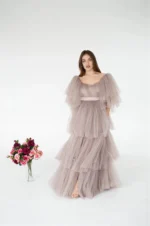 Customized Maternity Gowns for Photoshoot Ruffles High Split Maternity Maxi Dress for Photography Pregnancy Women Party Wear - Image 5