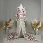 Maternity Formal Wear Long Sleeve V-neck Organza Embroidery Front Slit Dress Pregnancy Photography Dresses Celebration Clothing - Image 2